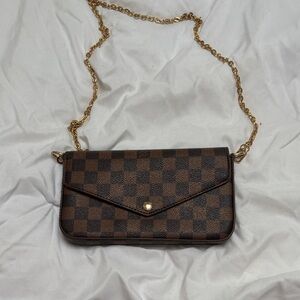Inspired Brown Checkered Envelope Crossbody Bag with Gold Chain
